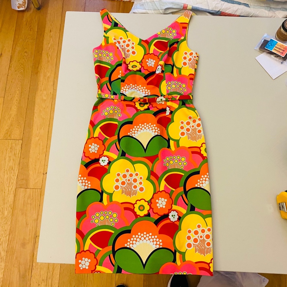 Mod small 2 4 wiggle sheath dress floral 60s belt